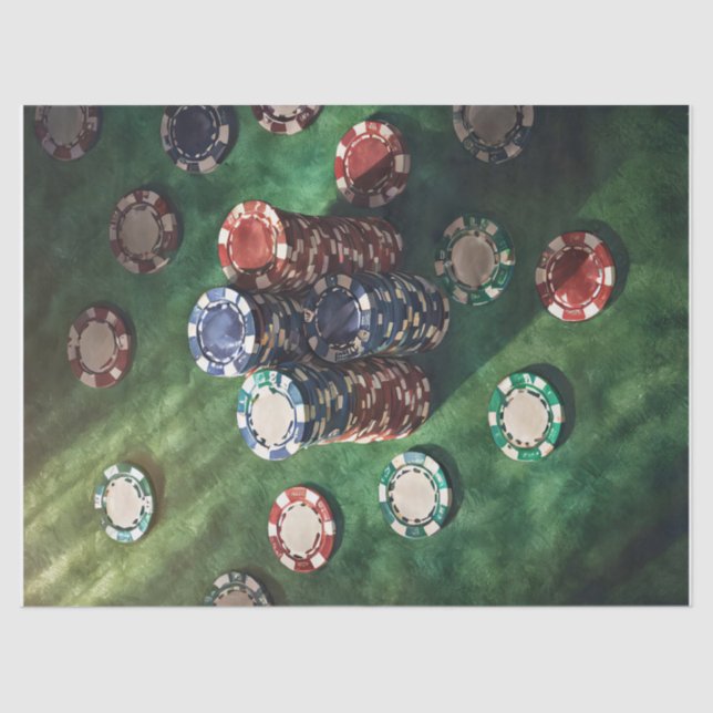 Poker Chips Stacked on Felt, Gaming  Tissue Paper (Front)