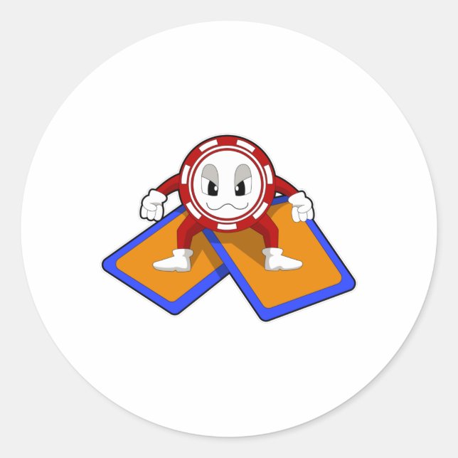 Poker chips with Poker cards Classic Round Sticker (Front)