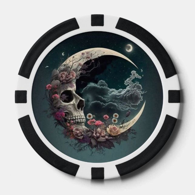 Poker Chips with Skull in the Moon and Roses (Front)