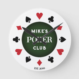 Poker Club Black Poker Chip  Round Clock