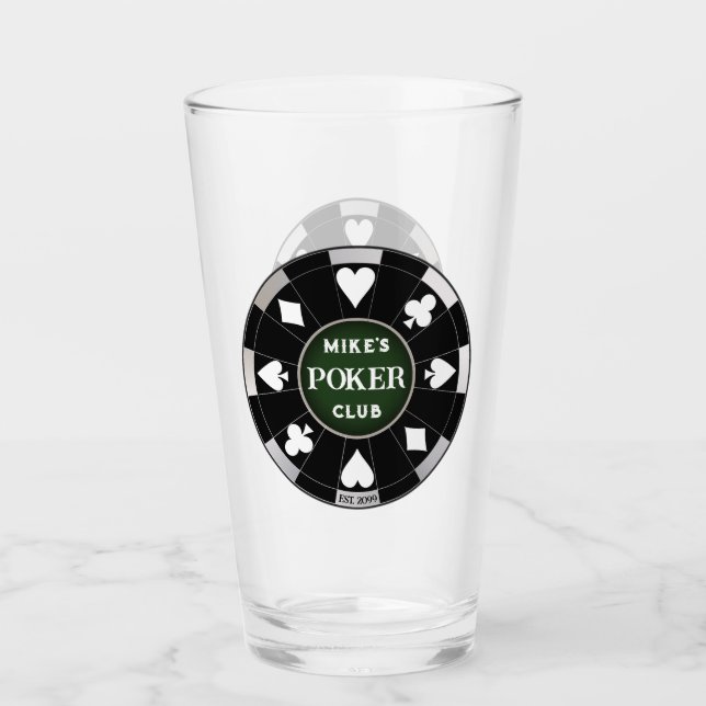 Poker Club Chip Beer Soda Glass Drinkware (Front)
