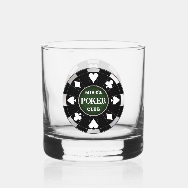 Poker Club Chip Whiskey Rocks Glass Drinkware (Front)
