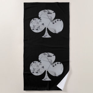 Poker Clubs Shape With Inverted Club Cards, Beach Towel
