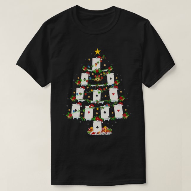 Poker Game Lover Xmas Lights Poker Christmas Tree  T-Shirt (Design Front)