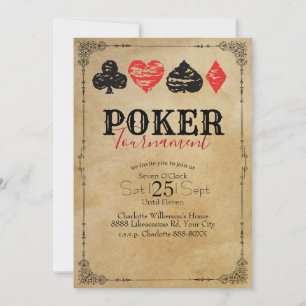 Poker Game Tournament Vintage Parchment Paper Invitation