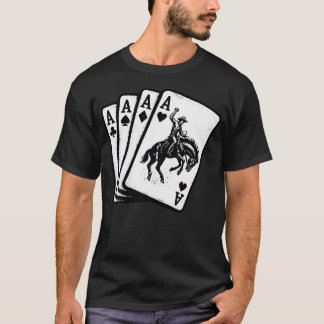 Poker Hand 4 Aces Bronco Riding Cowboy Rodeo T-Shirt