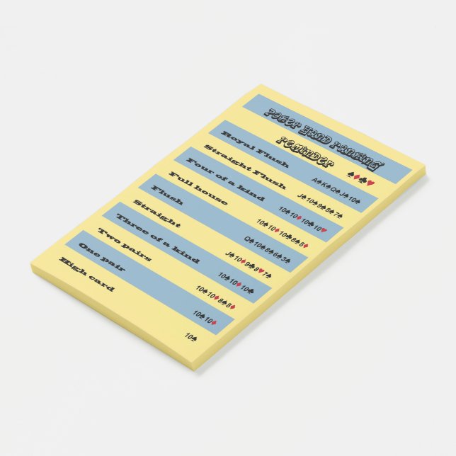 Poker Hand Ranking Reminder  Blu & Yellow Stripes Post-it Notes (Angled)