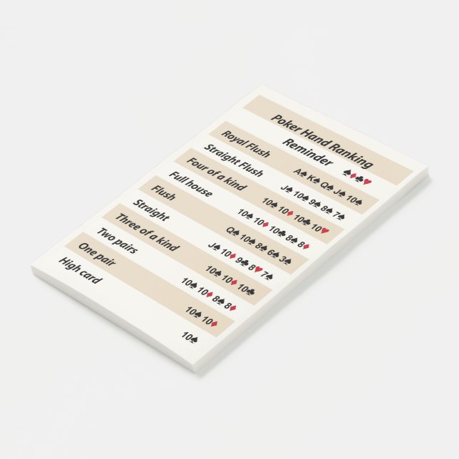 Poker Hand Ranking Reminder with Beige Stripes Post-it Notes (Angled)
