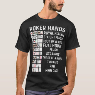 Poker Hands Cheat Sheet Card Casino Gam T-Shirt