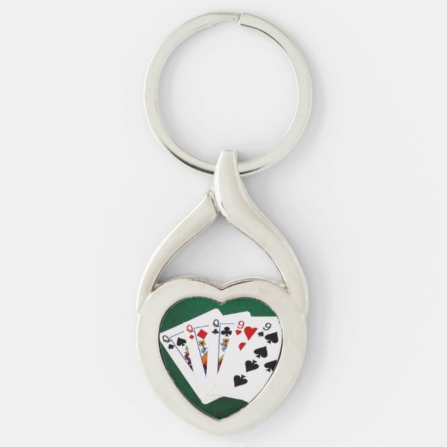 Poker Hands - Full House - Queen and Nine Key Ring (Front)