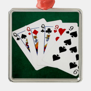 Poker Hands - Full House - Queen and Nine Metal Tree Decoration
