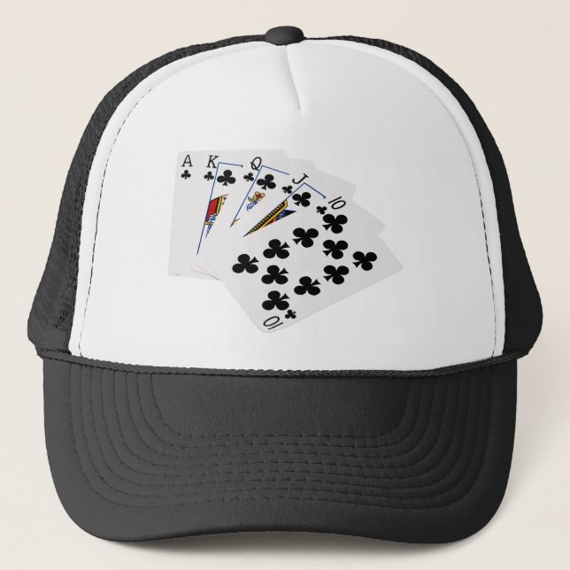 Poker Hands - Royal Flush - Clubs Suit Trucker Hat (Front)