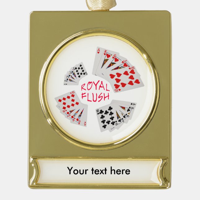 Poker Hands - Royal Flush Gold Plated Banner Ornament (Front)