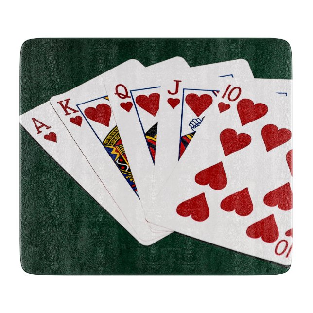Poker Hands - Royal Flush - Hearts Suit Cutting Board (Front)