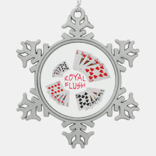 Poker Hands - Royal Flush Snowflake Pewter Christmas Ornament
