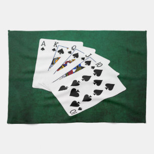 Poker Hands - Royal Flush - Spades Suit Tea Towel