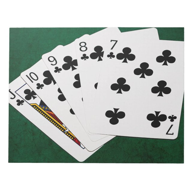 Poker Hands - Straight Flush - Clubs Suit Notepad (Front)