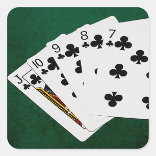 Poker Hands - Straight Flush - Clubs Suit Square Sticker