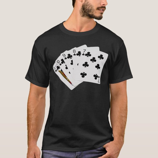 Poker Hands - Straight Flush - Clubs Suit T-Shirt (Front)
