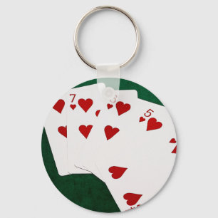Poker Hands - Straight Flush - Hearts Suit Key Ring