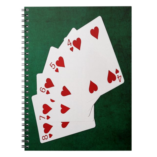 Poker Hands - Straight Flush - Hearts Suit Notebook (Front)