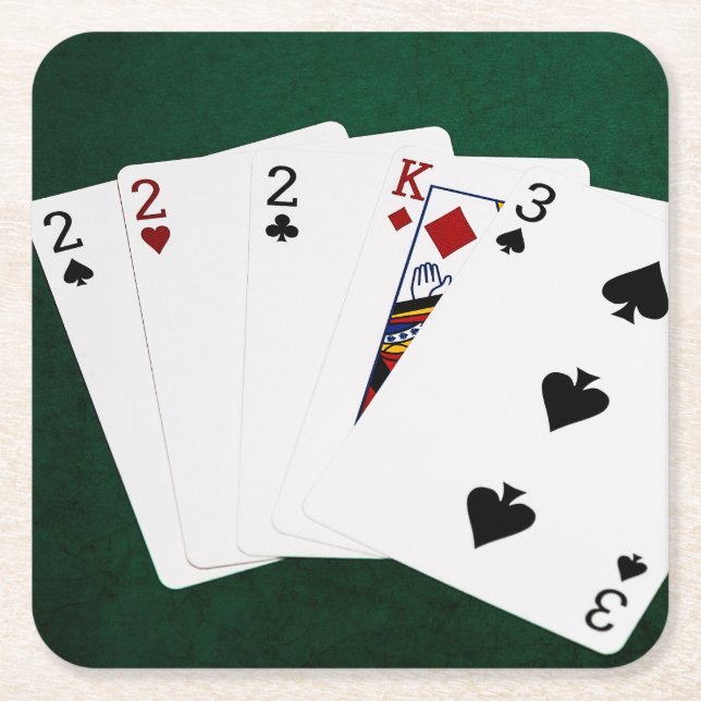 Poker Hands - Three Of A Kind - Two Square Paper Coaster (Front)