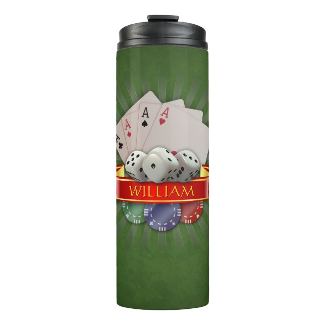 Poker Mania - Cards, Dices, Chips: Personalizable Thermal Tumbler (Front)