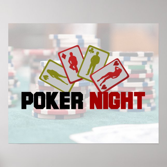 Poker Night with Playing Card in Red and Olive Gre Poster (Front)