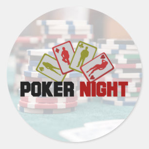 Poker Night with Playing Cards and Poker Chips Classic Round Sticker