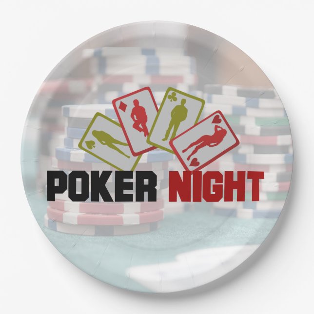 Poker Night with Playing Cards and Poker Chips Paper Plate (Front)