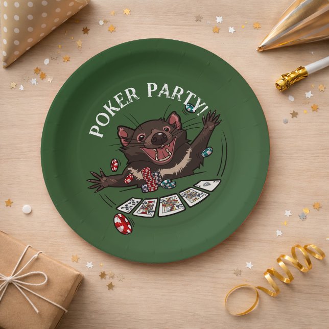 Poker Party Royal Flush Tasmanian Devil Cartoon Paper Plate (Creator Uploaded)