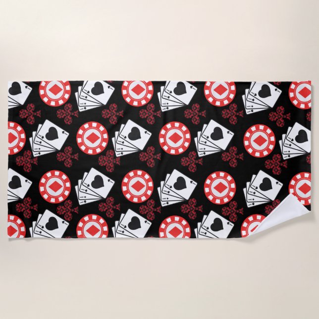 Poker Pattern Aces Crosses Playing Cards Trendy  Beach Towel (Front)