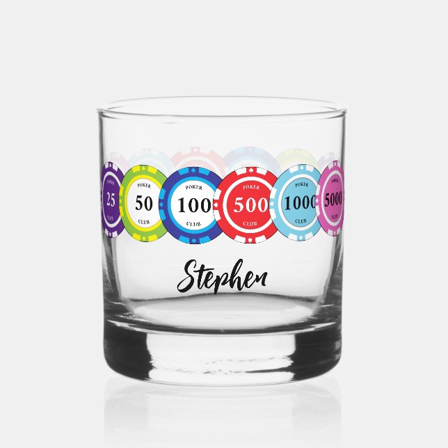 Poker Player Chips Personalised Whiskey Glass (Front)