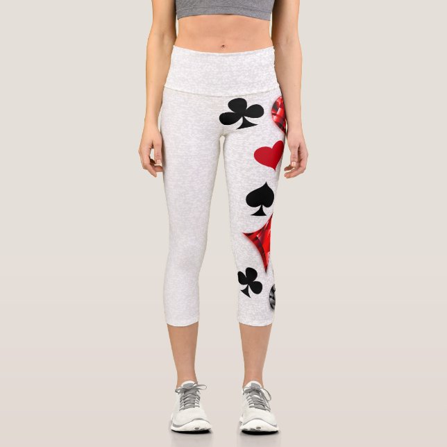 Poker Player Gambler Playing Card Suits Las Vegas Capri Leggings (Front)