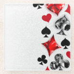 Poker Player Gambler Playing Card Suits Las Vegas Glass Coaster<br><div class="desc">Grey, textured background with polygonal playing cards symbols. Symbols of playing cards, heart, diamond, spade and club.</div>
