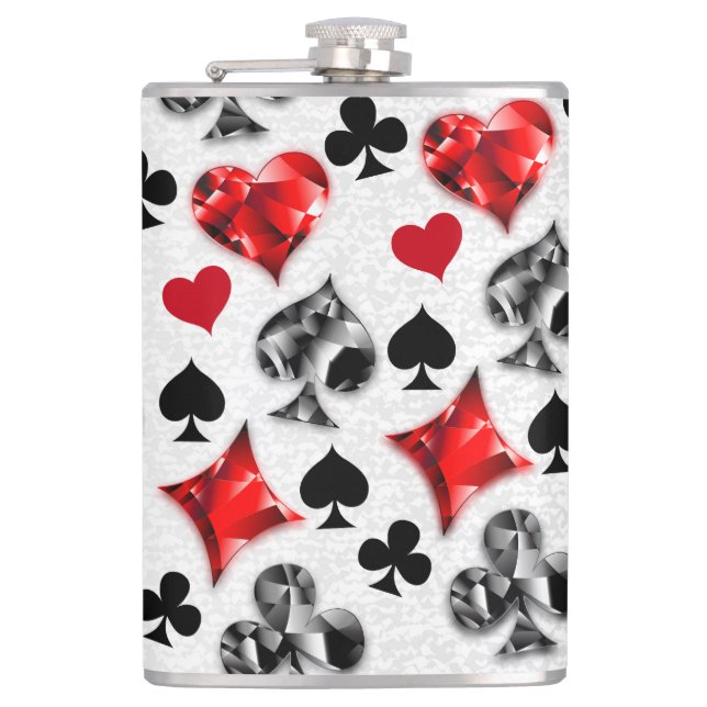 Poker Player Gambler Playing Card Suits Las Vegas Hip Flask (Front)