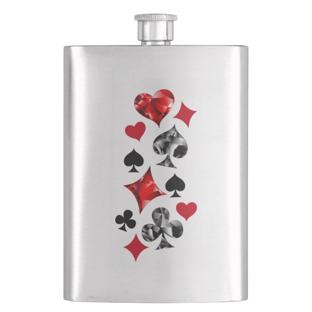 Poker Player Gambler Playing Card Suits Las Vegas Hip Flask (Front)