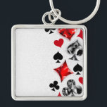 Poker Player Gambler Playing Card Suits Las Vegas Key Ring<br><div class="desc">Grey,  textured background with polygonal playing cards symbols. Symbols of playing cards,  heart,  diamond,  spade and club.</div>
