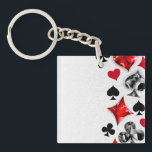 Poker Player Gambler Playing Card Suits Las Vegas Key Ring<br><div class="desc">Grey, textured background with polygonal playing cards symbols. Symbols of playing cards, heart, diamond, spade and club.</div>