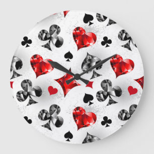 Poker Player Gambler Playing Card Suits Las Vegas Large Clock
