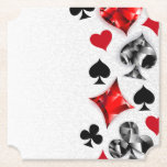 Poker Player Gambler Playing Card Suits Las Vegas Paper Coaster<br><div class="desc">Grey, textured background with polygonal playing cards symbols. Symbols of playing cards, heart, diamond, spade and club.</div>