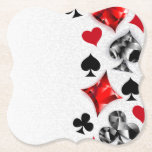 Poker Player Gambler Playing Card Suits Las Vegas Paper Coaster<br><div class="desc">Grey, textured background with polygonal playing cards symbols. Symbols of playing cards, heart, diamond, spade and club.</div>