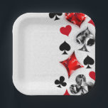 Poker Player Gambler Playing Card Suits Las Vegas Paper Plate<br><div class="desc">Grey,  textured background with polygonal playing cards symbols. Symbols of playing cards,  heart,  diamond,  spade and club.</div>