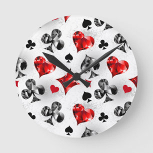 Poker Player Gambler Playing Card Suits Las Vegas Round Clock