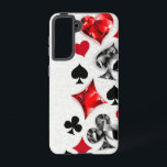 Poker Player Gambler Playing Card Suits Las Vegas Samsung Galaxy Case<br><div class="desc">Grey,  textured background with polygonal playing cards symbols. Symbols of playing cards,  heart,  diamond,  spade and club.</div>
