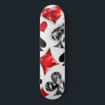 Poker Player Gambler Playing Card Suits Las Vegas Skateboard<br><div class="desc">Grey,  textured background with polygonal playing cards symbols. Symbols of playing cards,  heart,  diamond,  spade and club.</div>