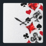 Poker Player Gambler Playing Card Suits Las Vegas Square Wall Clock<br><div class="desc">Grey, textured background with polygonal playing cards symbols. Symbols of playing cards, heart, diamond, spade and club.</div>