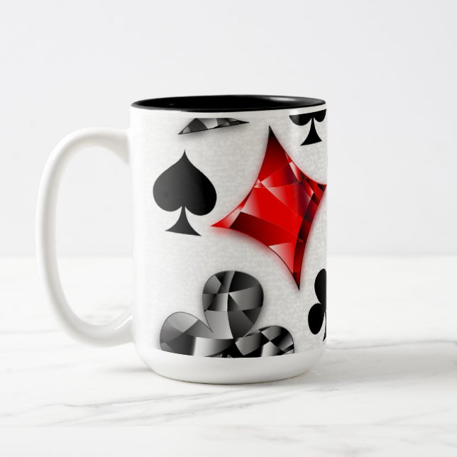 Poker Player Gambler Playing Card Suits Las Vegas Two-Tone Coffee Mug (Left)
