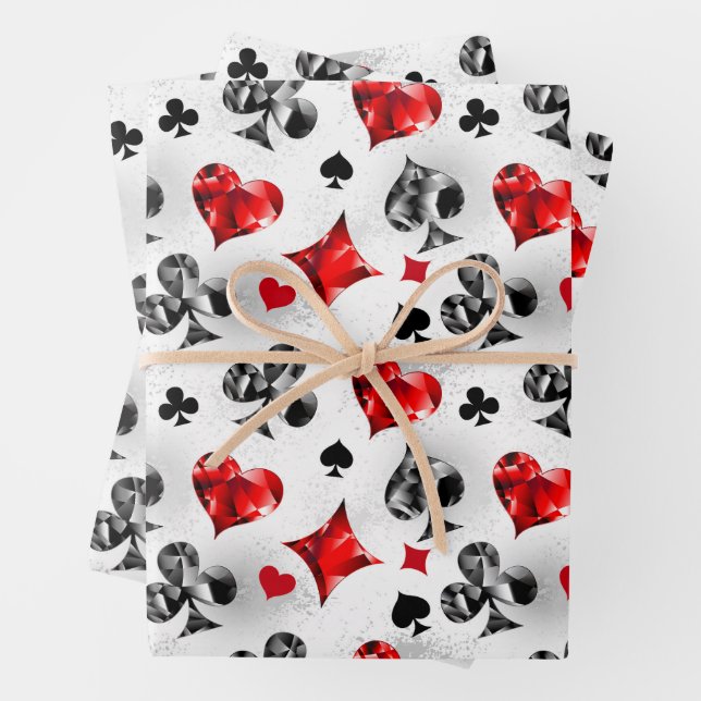 Poker Player Gambler Playing Card Suits Las Vegas Wrapping Paper Sheet (In situ)