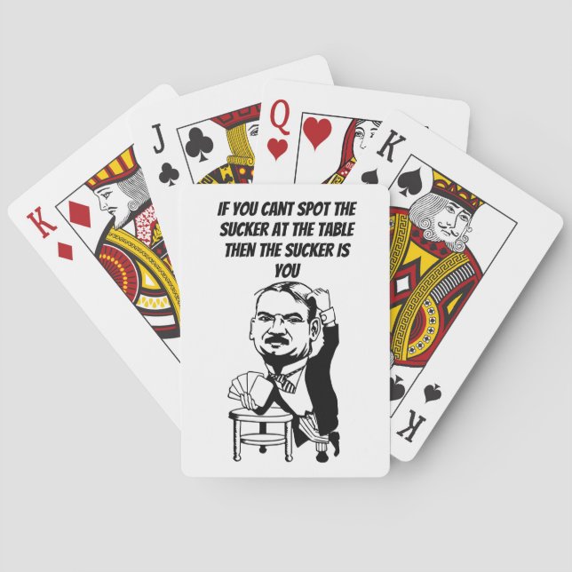 Poker Player Game Cartoon Man funny Quotes Art Playing Cards (Back)